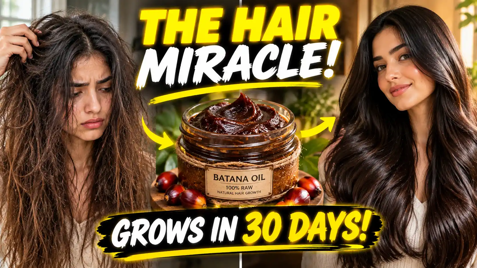 A dramatic before and after transformation showing exactly how to use batana oil for hair growth to fix thinning hair and achieve extreme thickness.