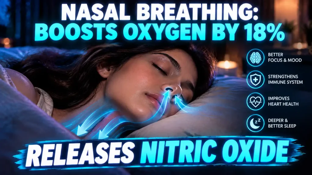 A visual demonstration of how nasal breathing releases nitric oxide, which is one of the most profound internal benefits of mouth taping for sleep.