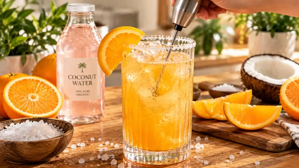 Blending the essential minerals and vitamin C to create a perfectly balanced DIY adrenal cocktail recipe for cortisol reduction at home.